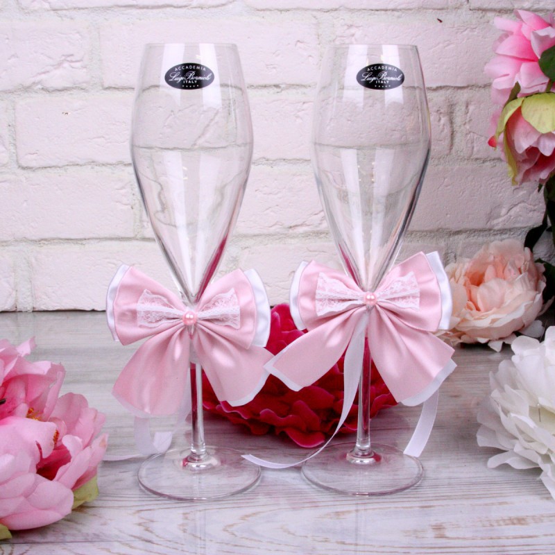 Украшение на бокалы "Пепельно-розовое" на свадьбу
